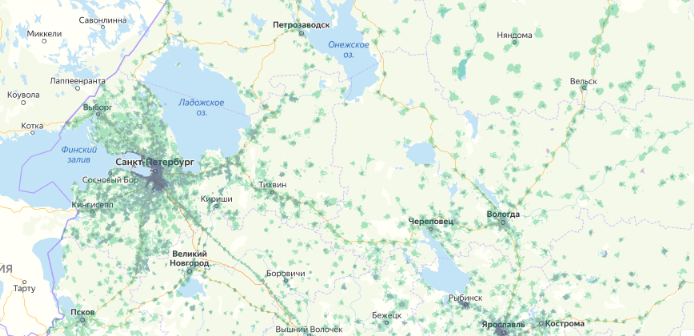 Зона покрытия МТС на карте Калязин 